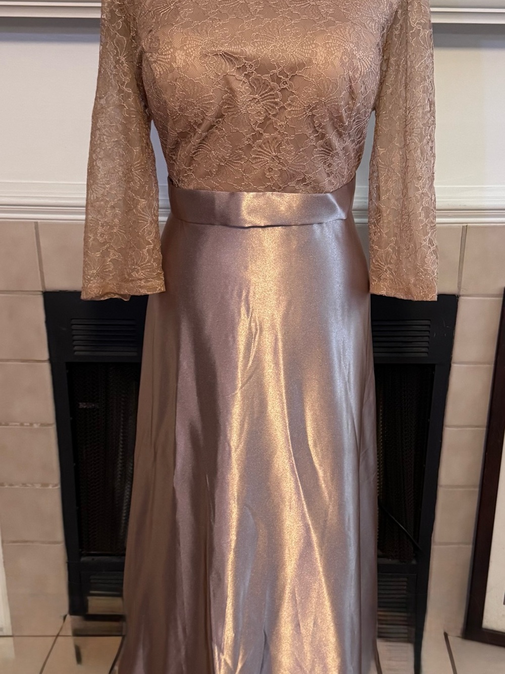 SHEIN Curve Cream Dress with Lace Bodice and Satin Skirt